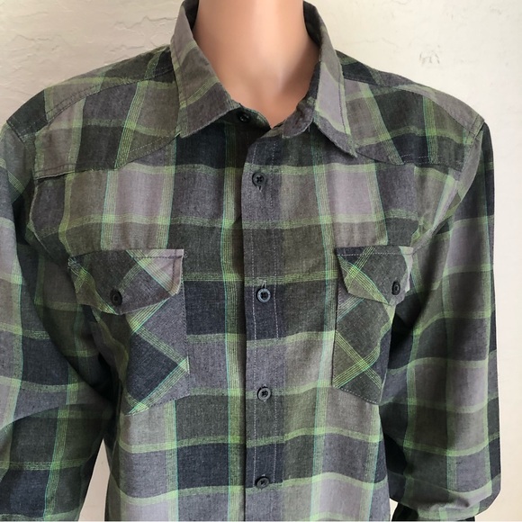 Diamond Jack Green/Gray Plaid Western Style Button-Up Shirt Women’s Size L Top - Picture 16 of 16